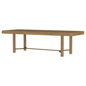 English Elm Benson Sand Wash Extension Dining Table with Removable Leaf, Rounded Corners & Antique Brass Stretcher B062P374100