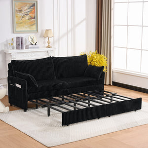 English Elm 73"convertible Corduroy Sleeper Sofa with Usb Port and Side Pocket for Studio Apartments Black W3373P405038