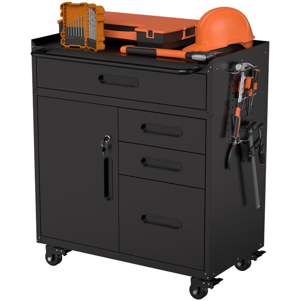 English Elm 34.3" Rolling Steel Tool Cabinet with 3 Drawers Lockable Doors and Pegboard Side Panels T2398P442674