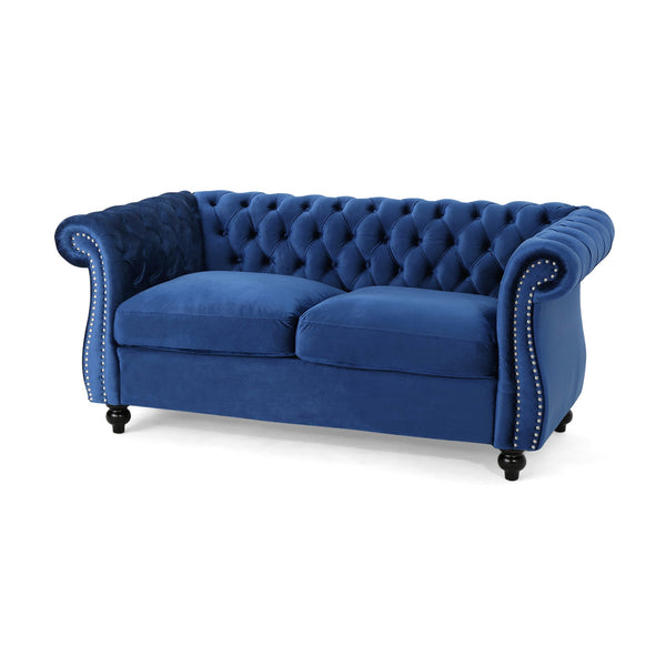 English Elm Christopher Knight Home® - LOVESEAT Plush Velvet Tufted Diamond Stitch with Nailhead Trim and Scrolled Arms for Luxe Comfort Navy Blue 63045.00NVLTNBLU