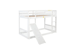 English Elm Twin Over Twin Playhouse Floor Bunk Bed With Climbing Ramp, Safety Guardrails, And White Finish W504S00207-GIGA