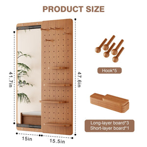 English Elm 47.6 Inch Rubberwood Wall Mirror with Sliding Panel Storage for Bedroom or Entryway W2987P438124