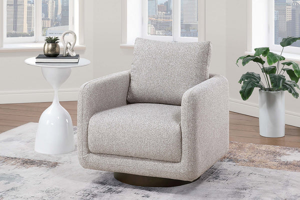 English Elm Modern Beige Bouclé Swivel Accent Chair — 360° Upholstered Low-Profile Cushion Chair with Wooden Base B011P369862