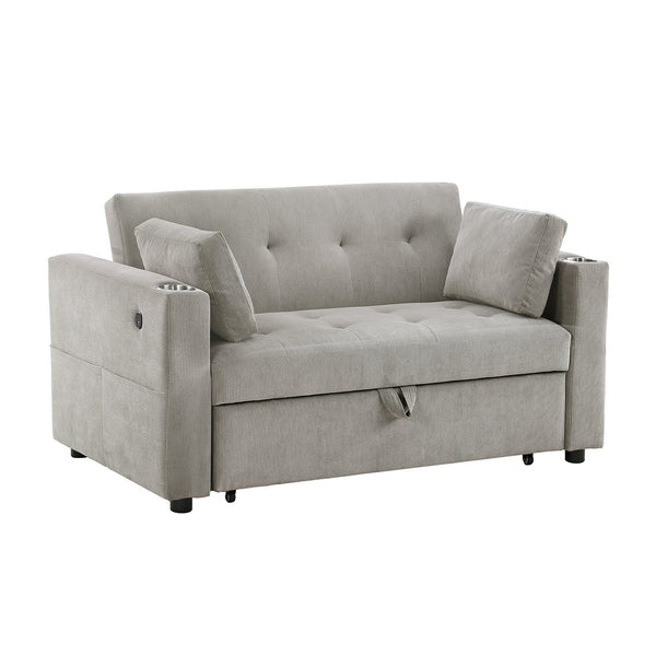 English Elm Corduroy Tufted Convertible Sleeper Loveseat with USB Ports, Cupholders, Magazine Pockets, Gray B016P406016