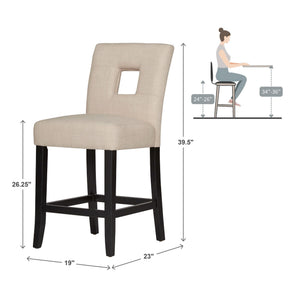 Breanne Upholstered Counter Stool with Keyhole Back and Rubberwood Frame for Kitchen