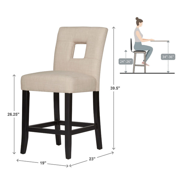 Breanne Upholstered Counter Stool with Keyhole Back and Rubberwood Frame for Kitchen