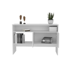 English Elm Bellagio Narrow 48.7" 2-Tier Console Table in White with Double-Door Cabinet & Open Shelves B070P234362