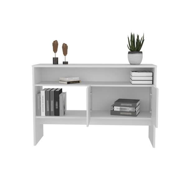 English Elm Bellagio Narrow 48.7" 2-Tier Console Table in White with Double-Door Cabinet & Open Shelves B070P234362