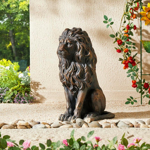 English Elm 20.5" Matte Resin Lion Sculpture Hand Carved Guardian Statue for Garden or Entryway Brown W5709P490972