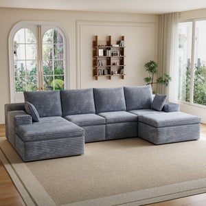 English Elm U Shape Modular Sectional Sofa - Stylish Corduroy Couch For Small Spaces, Versatile Sleeper Design W1825S00027-GIGA