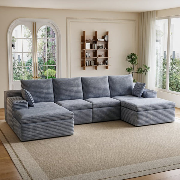 English Elm U Shape Modular Sectional Sofa - Stylish Corduroy Couch For Small Spaces, Versatile Sleeper Design W1825S00027-GIGA