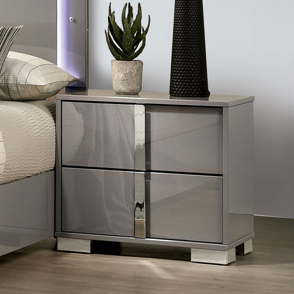 English Elm Light Taupe Modern Nightstand with Chrome Legs & Vertical Handles, UV Finish, Contemporary Storage B011P317866