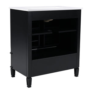 English Elm Christopher Knight Home® - 30" Bathroom Vanity with Sink Vintage Acacia Frame Ceramic Basin Soft-Close Doors & Storage Black N759P313313B