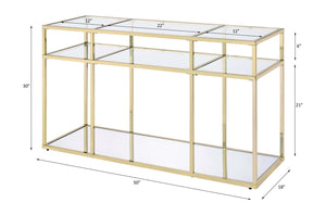 English Elm Uchenna Gold Metal Frame Sofa Table with Tempered Glass Shelves for Entryway B2726P446703