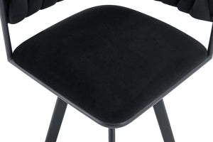 English Elm 7-piece Dining Set Tufted Velvet Chairs Melamine Table Modern Farmhouse Kitchen Black,Wood W3875S00114