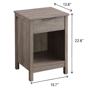 English Elm Nightstand with Drawer | 3-Tier Modern Bedside Table with Hidden Drawer, Open Shelves, Sturdy Build Gray 25.9 L x 17.1 W x 5.1 H W3151P345753