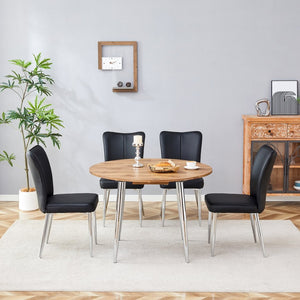 English Elm Table and Chair Set Extendable Round to Oval Wood Grain Mdf with Four Pu Seats W1151S03960
