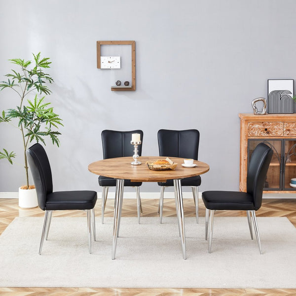 English Elm Table and Chair Set Extendable Round to Oval Wood Grain Mdf with Four Pu Seats W1151S03960