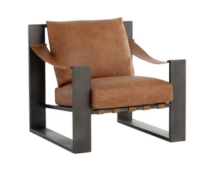 Sunpan Berke Lounge Chair - Modern Design With Soft Charcoal Leather Cushions And Bold Iron Frame Brown Leather 112075