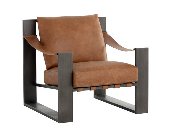 Sunpan Berke Lounge Chair - Modern Design With Soft Charcoal Leather Cushions And Bold Iron Frame Brown Leather 112075