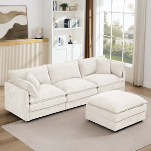 English Elm Modular Sectional Sofa - 102" L-Shaped Beige Couch With Removable Ottoman & Diy Comfort Design W1359S00051