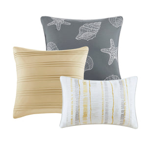 English Elm 6 Madison Park Marina Reversible Quilt Set Full/Queen with Coastal Watercolor Stripes & Embroidered Seashells Yellow 22.44 L x 17.72 W x 5.91 H B03597635