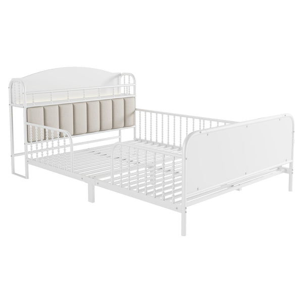 English Elm Full Solid Wood Kids Platform Bed with Guardrail, Low-Profile Durable Pine & MDF, 350LB Capacity White 58.27 L x 16.93 W x 9.65 H W2593P337441