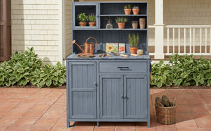 English Elm (with Hutch) Topamx Solid Fir Potting Bench Patio Workstation Spice Rack Drawer Gray N717P404330E