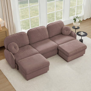 English Elm 105" Chenille U-shaped Sectional Sofa Deep Seat Cloud Couch with Movable Ottoman Rose Dust W714S01779