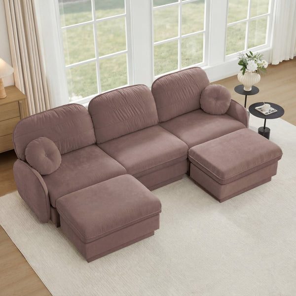 English Elm 105" Chenille U-shaped Sectional Sofa Deep Seat Cloud Couch with Movable Ottoman Rose Dust W714S01779