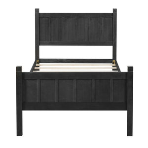 English Elm Twin Platform Bed Vertical Slat Headboard Farmhouse Shaker Wood Grain Finish Bedroom Black N733P422478E