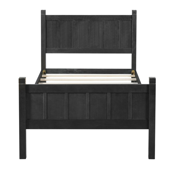 English Elm Twin Platform Bed Vertical Slat Headboard Farmhouse Shaker Wood Grain Finish Bedroom Black N733P422478E