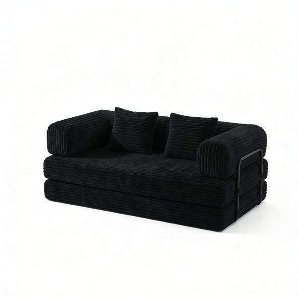 English Elm Compression Corduroy Modular Floor Sofa Sleeper Loveseat Tatami Sectional for Living Room Black W1919P414125