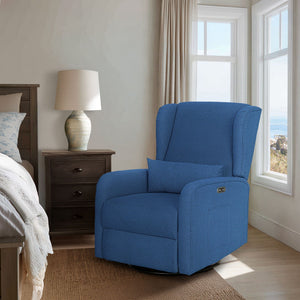 JLA Home Madison Park - Power Candace Recliner offers 3-in-1 power recline, 270° swivel & glider, USB/USB‑C charging, lumbar support, spill-resistant upholstery, side pocket, sturdy wood frame, tool-free setup for living rooms, nurseries, home offices Blue MP103-1284