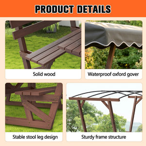 English Elm 5'x3' Wooden Gazebo Patio Shelter with Oxford Canopy Bench Seating and Slatted Table W1422S00075