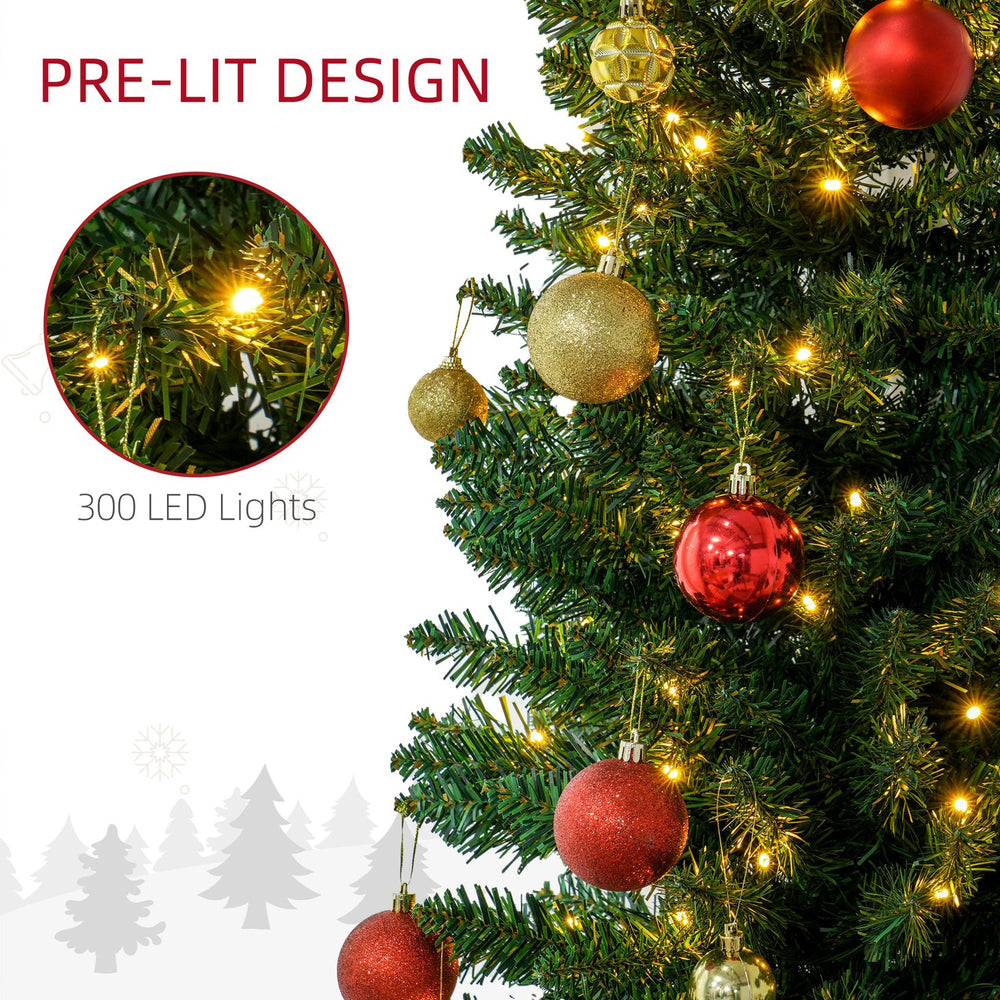 English Elm Homcom 8' Slim Pre-Lit Noble Fir Christmas Tree - 300 Warm White Leds, Realistic Foliage & Easy Setup W2225P249657