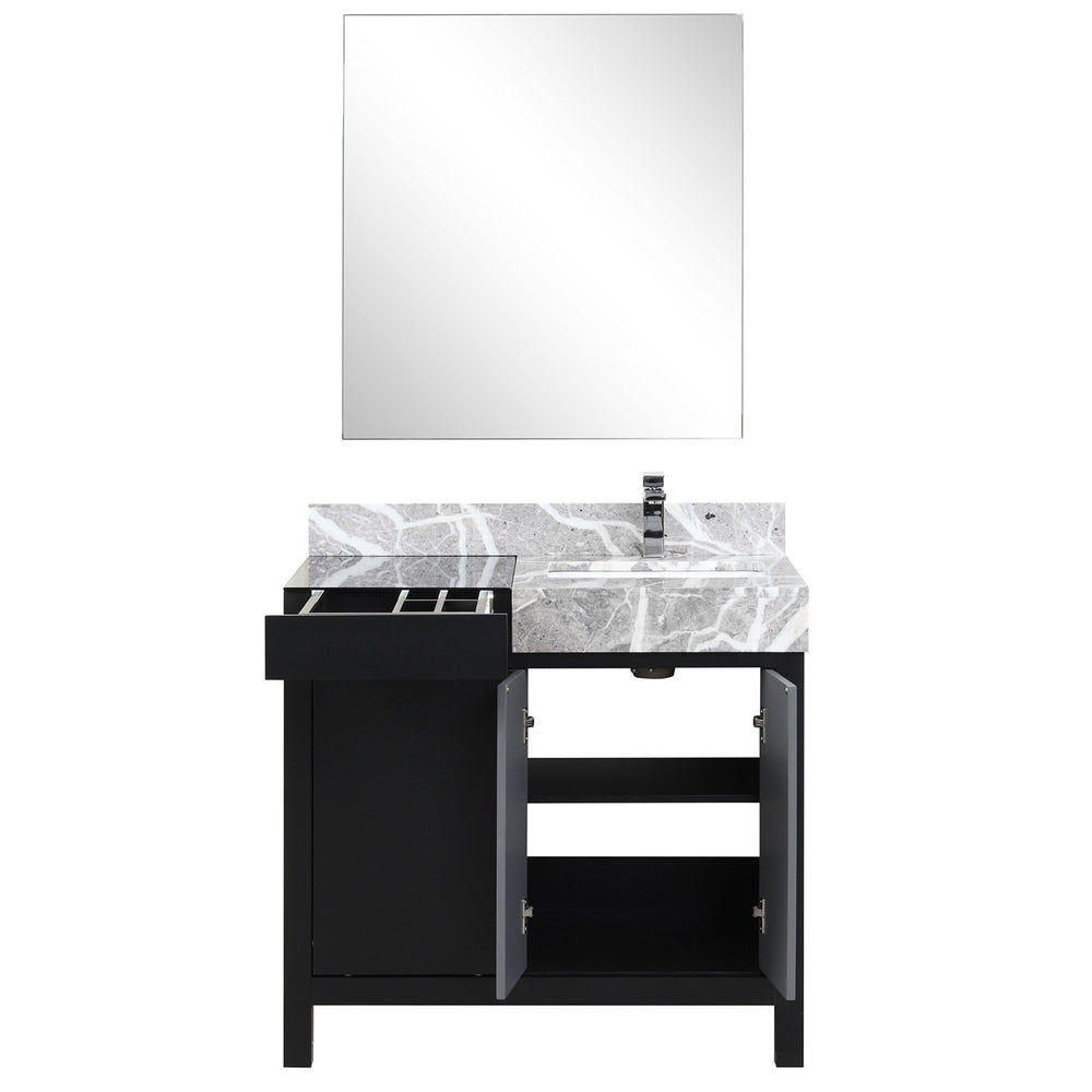 English Elm Black Contemporary Bathroom Vanity Set With Castle Grey Marble Top, Chrome Faucet & 30" Mirror B2731S01350