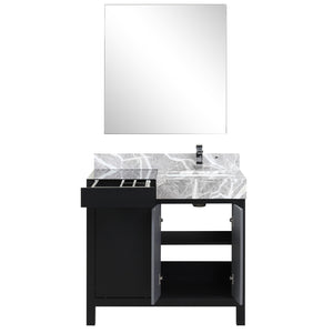 English Elm Black Contemporary Bathroom Vanity Set With Castle Grey Marble Top, Chrome Faucet & 30" Mirror B2731S01350