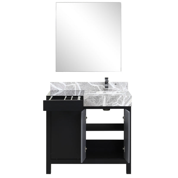 English Elm Black Contemporary Bathroom Vanity Set With Castle Grey Marble Top, Chrome Faucet & 30" Mirror B2731S01350
