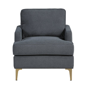 English Elm Modern Comfort Accent Chair with Chenille Upholstery, Brushed Gold Metal Legs, Durable Plywood Frame Dark Gray 29 L x 23 W x 26 H B011P308021