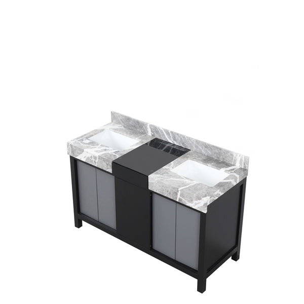 English Elm Black Double Bath Vanity 55" W X 22" D With Castle Grey Marble Top, Soft-Close Drawers & Ample Storage B2731P261097