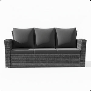 English Elm 67.7" Outdoor Wicker Three Seat Sofa High Back Pe Frame Patio Lounge Furniture Black B082P455125
