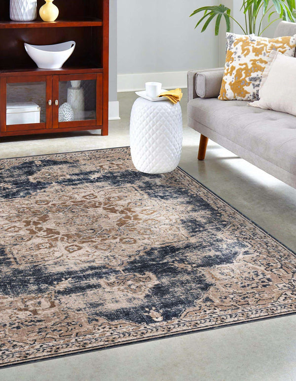 Unique Loom Chateau Roosevelt Machine Made Border Rug Dark Blue, Beige/Brown/Ivory 10' 0" x 14' 5"