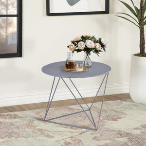 English Elm Grey Geometric Metal Base Accent Table with Round Scratch-Resistant Top, Modern Stable 23.5" Width B062P185685
