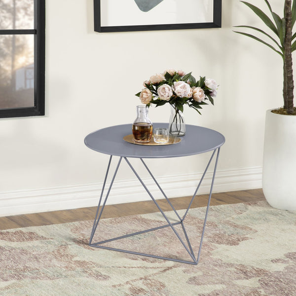 English Elm Grey Geometric Metal Base Accent Table with Round Scratch-Resistant Top, Modern Stable 23.5" Width B062P185685