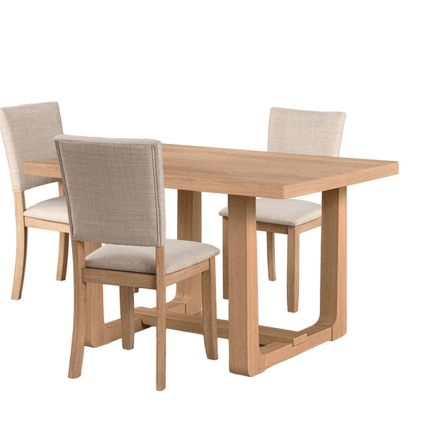 English Elm Transitional Trestle Base Dining Set with Upholstered Chairs for Modern Farmhouse Rooms Natural B2741S00785