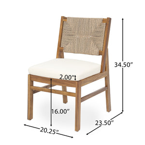 English Elm Outdoor Acacia Wood Dining Set Seats Six with Woven Wicker Back Cushioned Chairs N773OD00084B