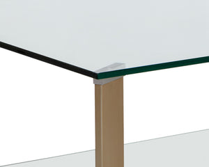 Sunpan Xavier Coffee Table - Modern Tempered Glass with Antique Brass Frame, Perfect for Stylish Decor Rectangular - 51.25W x 27.5D x 16H