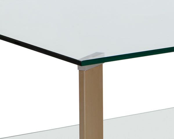 Sunpan Xavier Coffee Table - Modern Tempered Glass with Antique Brass Frame, Perfect for Stylish Decor Rectangular - 51.25W x 27.5D x 16H