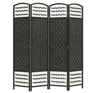 English Elm HOMCOM 4-Panel Reed Room Divider 5.5ft Folding Privacy Screen, Hand-Woven Freestanding Partition for Home Office Black W2225P229262